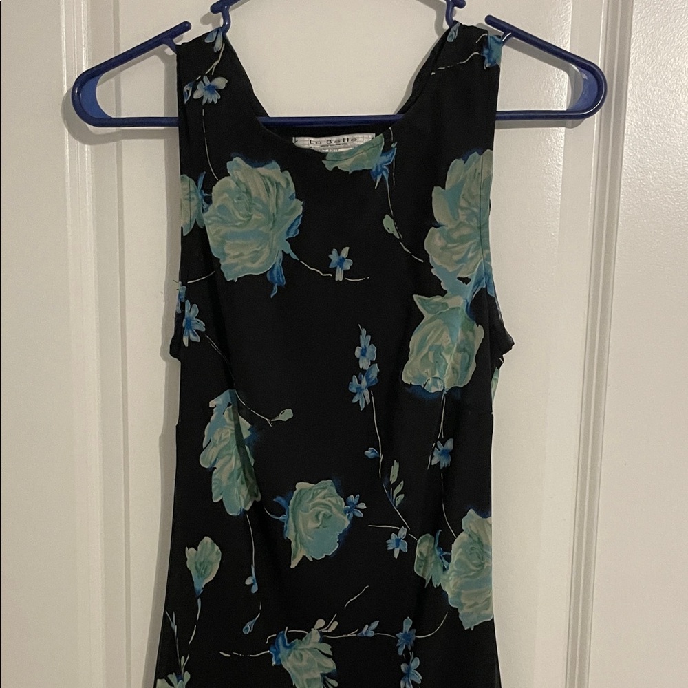 La Belle Black and Blue Floral Midi Dress